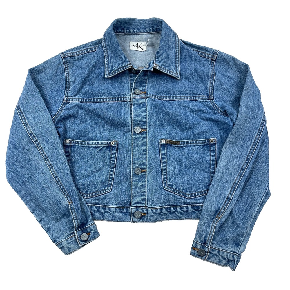 Vintage Calvin Klien Denim Jacket Women Medium Blue Jean Med Wash Trucker 90s